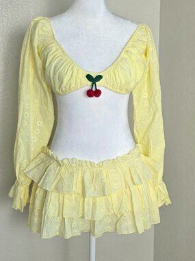 Yellow Mini Skort Set Cherry Top S NWOT